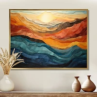 Bold Coral and Teal Mountains – Vibrant Modern Landscape