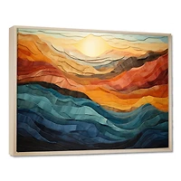 Bold Coral and Teal Mountains – Vibrant Modern Landscape