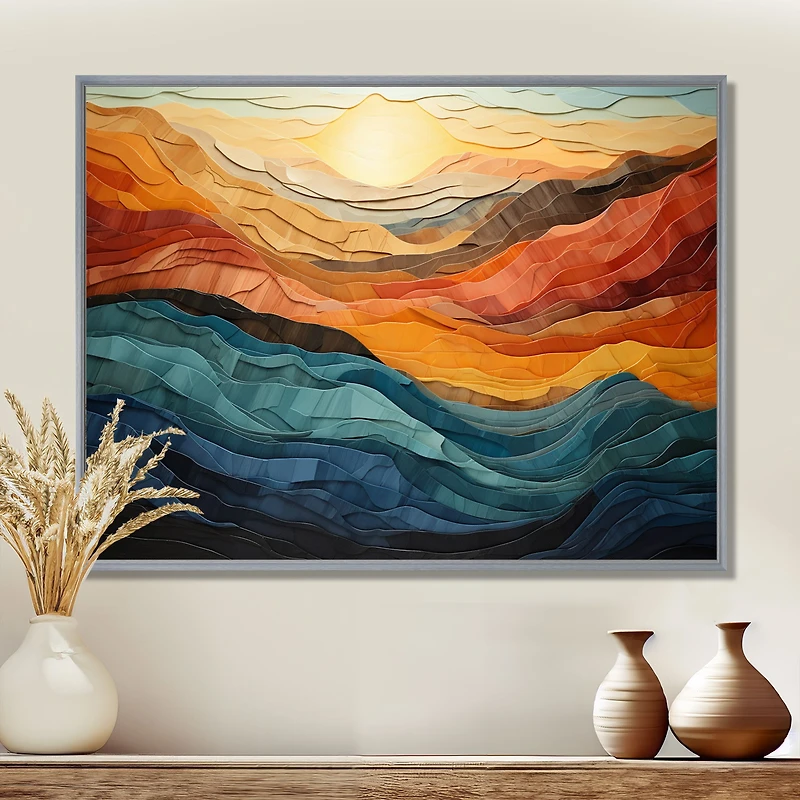 Paysage moderne vibrant corail et turquoise « Bold Coral and Teal Mountains »