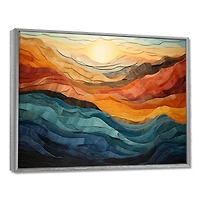 Bold Coral and Teal Mountains – Vibrant Modern Landscape