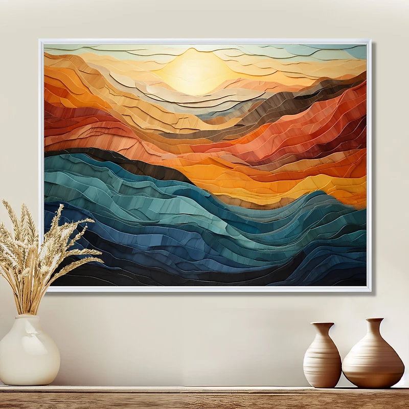 Paysage moderne vibrant corail et turquoise « Bold Coral and Teal Mountains »