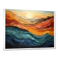 Bold Coral and Teal Mountains – Vibrant Modern Landscape