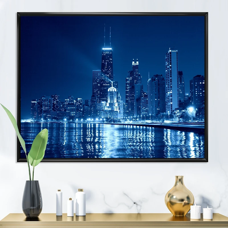 Toile imprimée « Blue Chicago Skyline Night