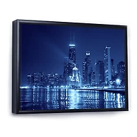 Toile imprimée « Blue Chicago Skyline Night