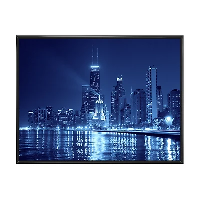 Blue Chicago Skyline Night Canvas Print