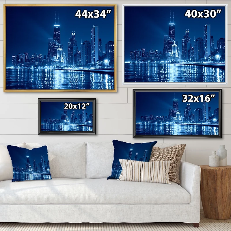 Toile imprimée « Blue Chicago Skyline Night