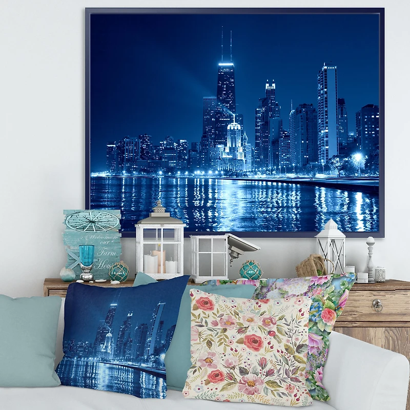 Toile imprimée « Blue Chicago Skyline Night