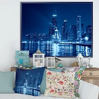 Toile imprimée « Blue Chicago Skyline Night