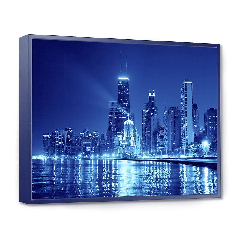Toile imprimée « Blue Chicago Skyline Night