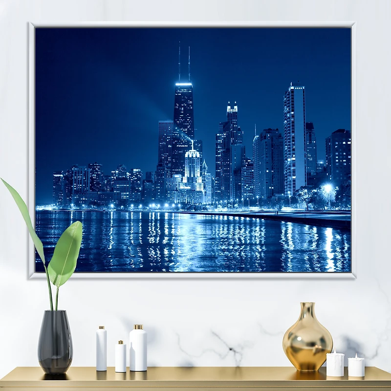 Toile imprimée « Blue Chicago Skyline Night
