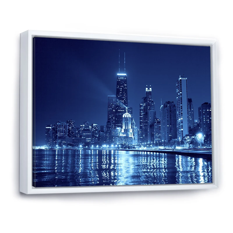 Blue Chicago Skyline Night Canvas Print