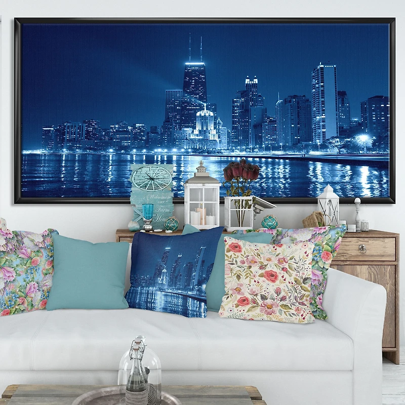 Blue Chicago Skyline Night Canvas Print
