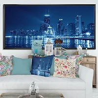 Blue Chicago Skyline Night Canvas Print