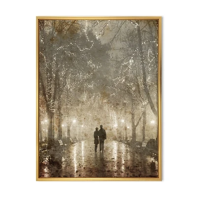 Couple Walking Night Lights Canvas Print