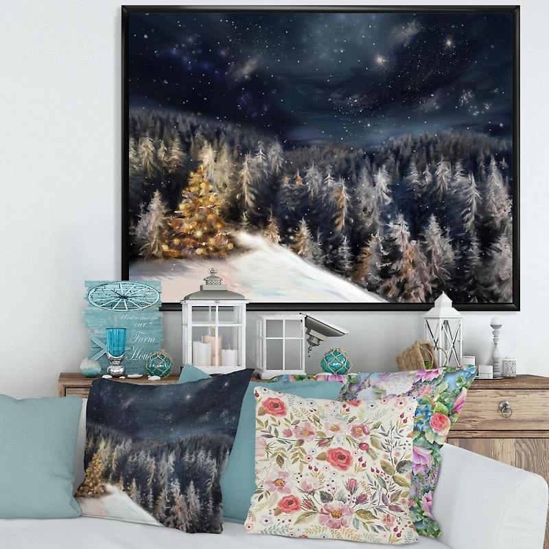 Night Forest Christmas Tree  Wall Art