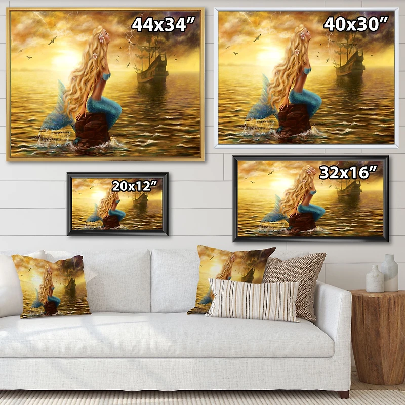 Sea Mermaid with Ghost Ship  Wall Art