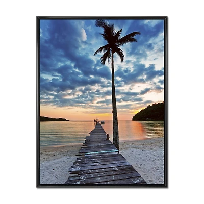 Wooden Pier and Palm Tree Wall Art