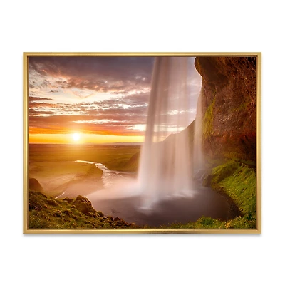 Seljalandsfoss Waterfall at Sunset Wall Art canvas