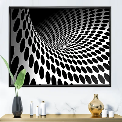 Waves and Circles Black White  Art Canvas Print
