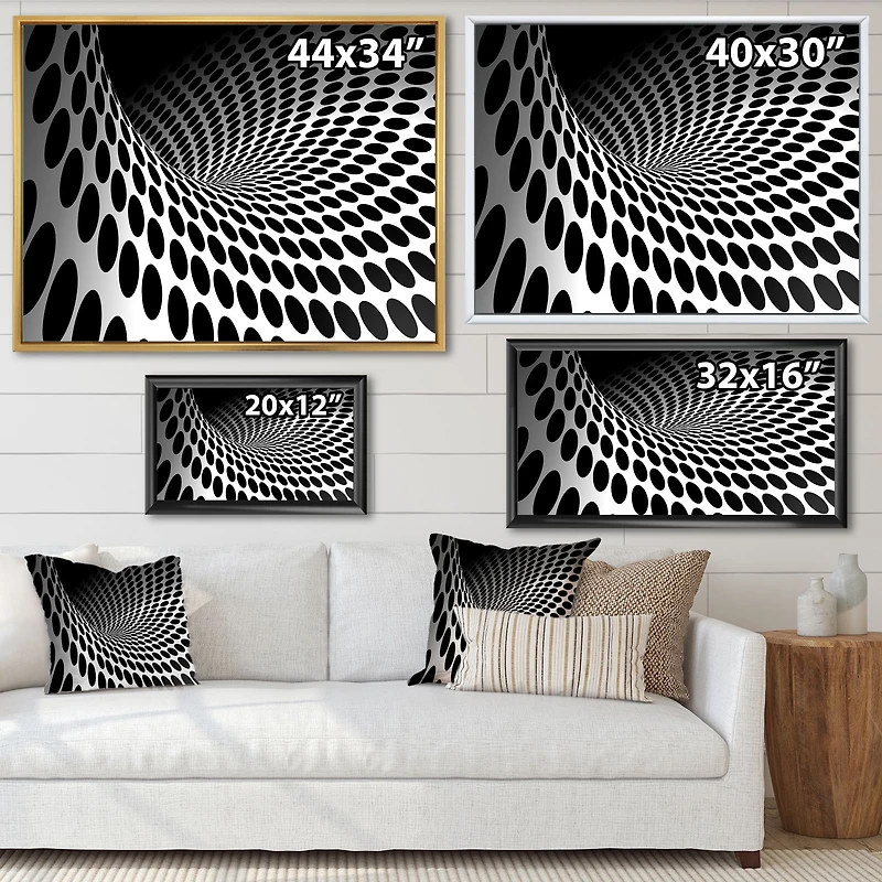 Waves and Circles Black White  Art Canvas Print