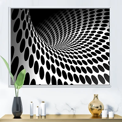 Waves and Circles Black White  Art Canvas Print