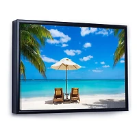 Turquoise Beach with Chairs Canvas Print