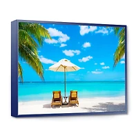 Turquoise Beach with Chairs  Canvas Print