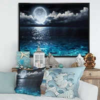 Romantic Full Moon Over Sea Canvas Art Print
