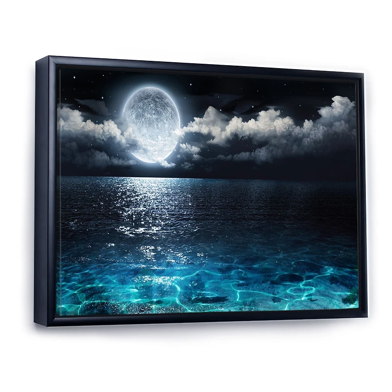 Romantic Full Moon Over Sea Canvas Art Print