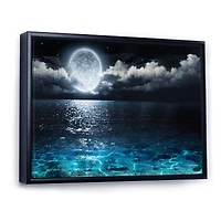 Romantic Full Moon Over Sea Canvas Art Print