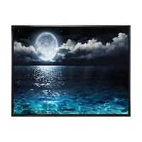 Romantic Full Moon Over Sea Canvas Art Print