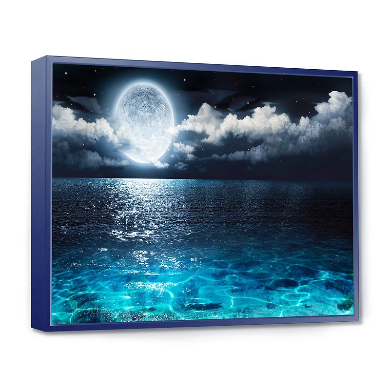 Romantic Full Moon Over Sea Canvas Art Print