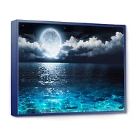 Romantic Full Moon Over Sea Canvas Art Print