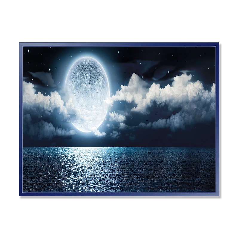 Romantic Full Moon Over Sea Canvas Art Print