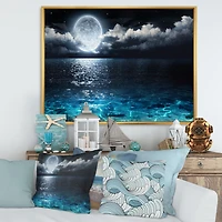 Romantic Full Moon Over Sea Canvas Art Print