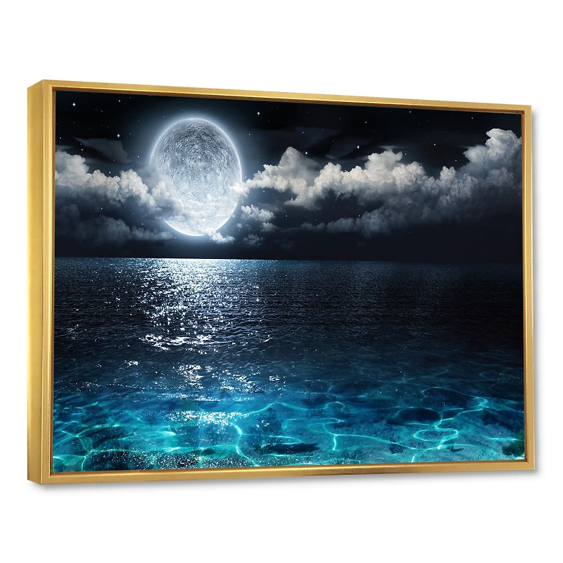 Romantic Full Moon Over Sea Canvas Art Print