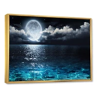 Romantic Full Moon Over Sea Canvas Art Print