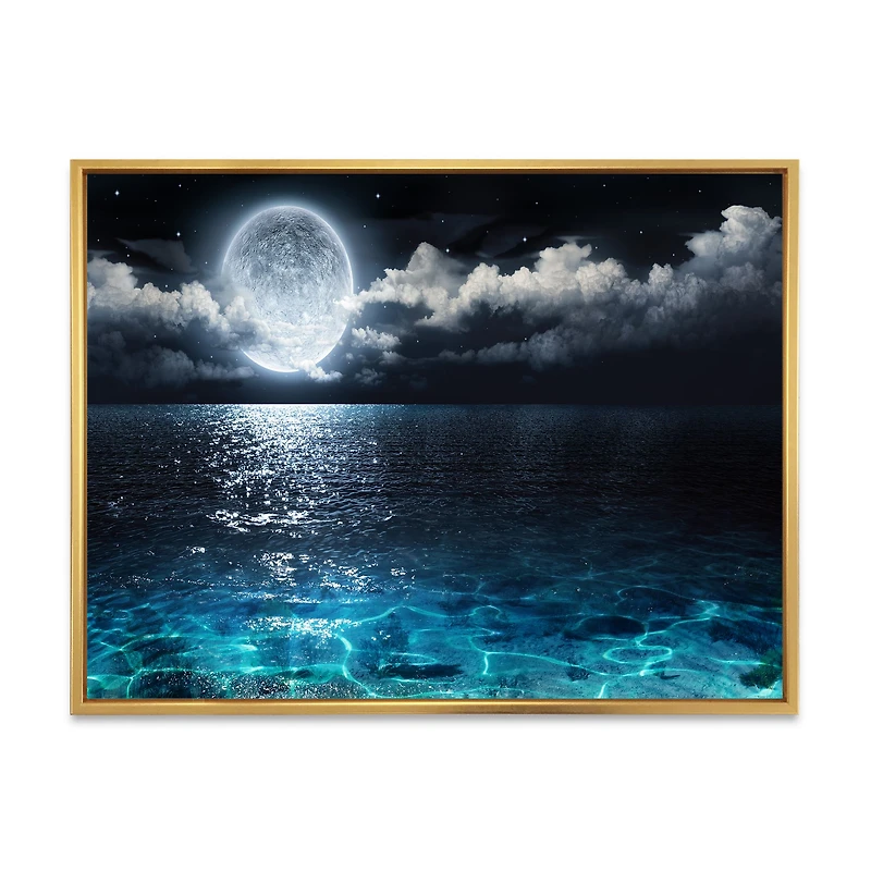 Romantic Full Moon Over Sea Canvas Art Print