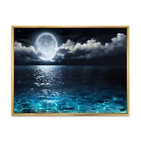 Romantic Full Moon Over Sea Canvas Art Print
