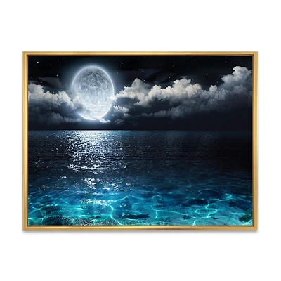 Romantic Full Moon Over Sea Canvas Art Print