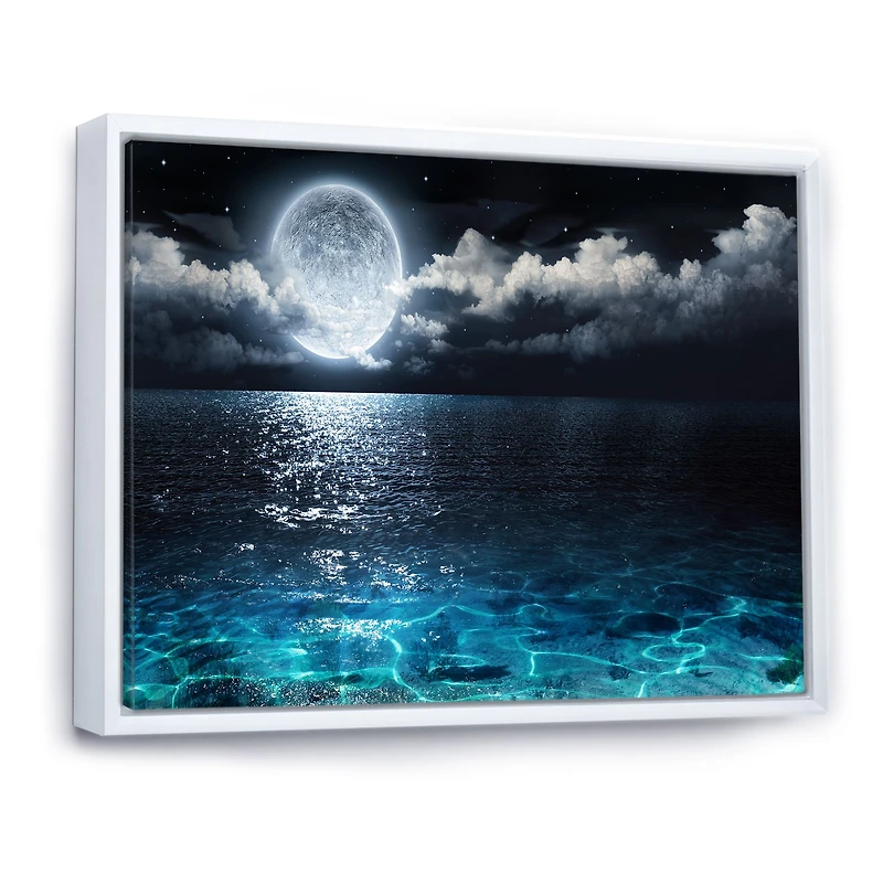 Romantic Full Moon Over Sea Canvas Art Print