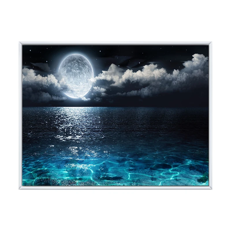 Romantic Full Moon Over Sea Canvas Art Print