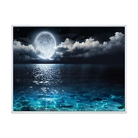 Romantic Full Moon Over Sea Canvas Art Print