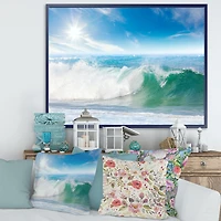 White and Blue Waves under Sun  Canvas Wall Art
