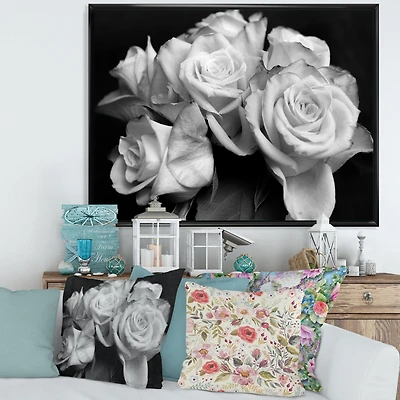 Bunch of Roses Black and White Canvas Art Print