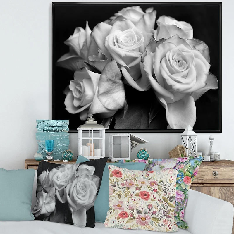 Toile imprimée « Bunch of Roses Black and White