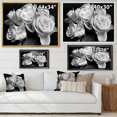 Bunch of Roses Black and White Canvas Art Print