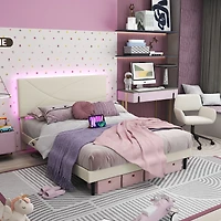 Cadre de lit grand rembourré Foothill beige avec ports USB et lumières LED