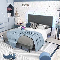 Cadre de lit grand rembourré Foothill gris avec ports USB et lumières LED