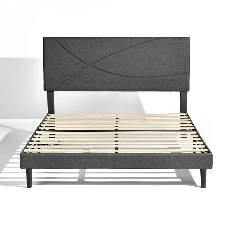 Cadre de lit grand rembourré Foothill gris avec ports USB et lumières LED